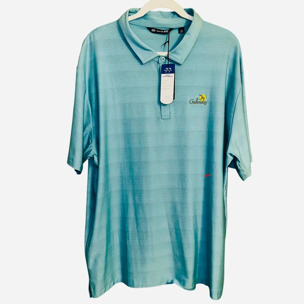Travis Mathew NWT Galloway National GC Polo Logo Teal Green Gray Stripe XXL